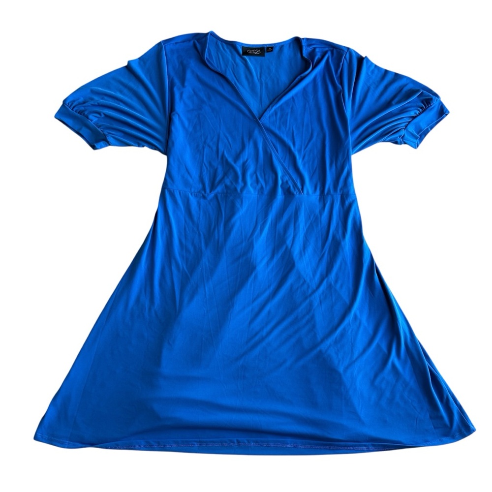 Mara Hoffman‎ Women’s Bright Blue Size 2X Plus Size V Neck Tie Casual Dress